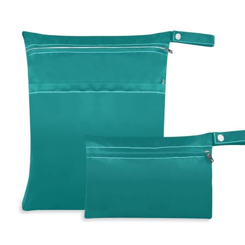 Amooorous Teal Volltonfarbe reine einfache blaue wasserdichte nasse Badeanzug Tasche 2er-Pack Windeltasche wichtige Artikel mit Griff für Reisen, Kindergärten von Amooorous