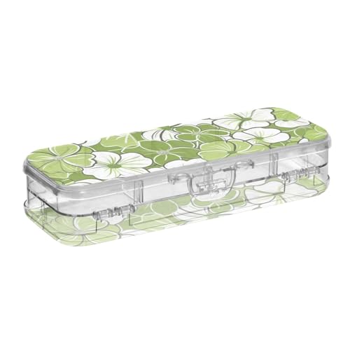 Amooorous Transparente Stiftebox aus Kunststoff, 2-lagig, mit Deckel, Grün und Blumen von Amooorous