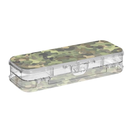 Amooorous Transparente Stiftebox mit 2 Schichten, für Schreibwaren, mit Schnappverschluss und Deckel, Camouflage-Grün von Amooorous