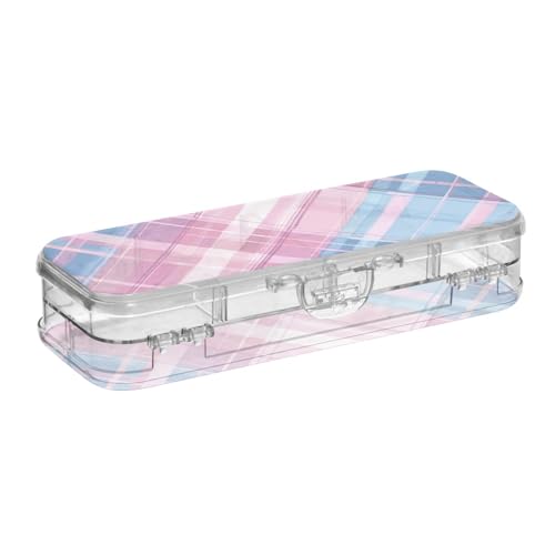 Amooorous Transparente Stiftebox mit doppelstöckigem Schottenkaro-Design, für Schreibwaren, mit Deckel von Amooorous