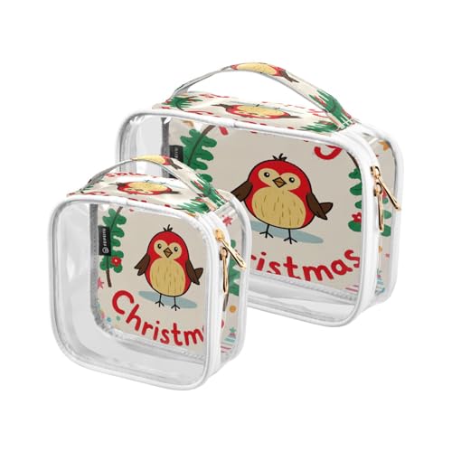 Amooorous Transparente dekorative Kulturbeutel für Reisen, TSA-zugelassen, tragbare Reise-Kosmetiktaschen für Damen, Motiv: Frohe Weihnachten, Cartoon, Vogel, Bolsa de Maquillaje, Frohe Weihnachten von Amooorous