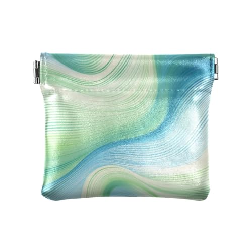 Amooorous Türkis fließende Wellen Frauen Leder Münzbörse Wasserdicht Mini Kartenhalter Geldbörse für Mädchen Frauen Damen, Türkis fließende Wellen, 1 size von Amooorous
