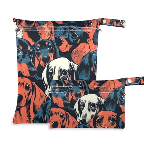Amooorous Turnbeutel mit niedlichem braunem Dackel, waschbar, 2 Stück, Reiseutensilien für Babys, mit Griffen, für Reisen, Strand von Amooorous
