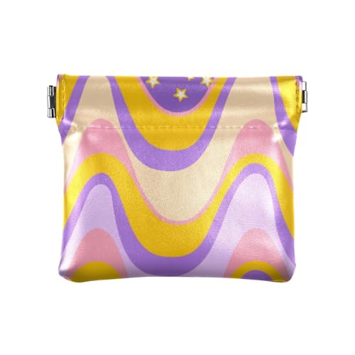 Amooorous Unregelmäßige Linien für Damen, Leder, Geldbeutel, tragbarer Verschluss, Kartenhalter für Frauen und Mädchen, Orange-Violett, Orange-lila unregelmäßige Design-Linien, 1 size von Amooorous