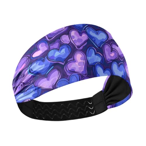 Amooorous Valentine lila Herz kühlende Fitness-Stirnbänder für Damen, dehnbare Schweißbänder zum Wandern, Laufen, Volleyball, Diadema para mujer von Amooorous