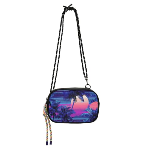 Amooorous Vapor Wave Style Tropical Tree Sun Blue Crossbody Bag Men Comfort with Credit Card Slots Shoulder Bags Walk the dog carteras de mano para mujer von Amooorous