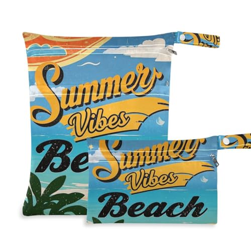 Amooorous Vintage-Poster Strand Sommer Vibes Reißverschluss Wet Dry Bags 2 Pack Wet Bag für Badeanzug mit Griffen für Reisen, Pool von Amooorous