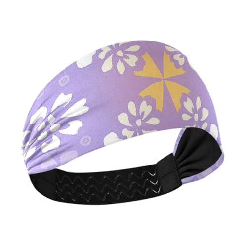 Amooorous Violettes Muster, weiß, feuchtigkeitsableitend, athletisches Stirnband für Damen, elastisches Schweißband für Damen, zum Laufen, Sport, Wandern, Diademas para el pelo de mujer von Amooorous