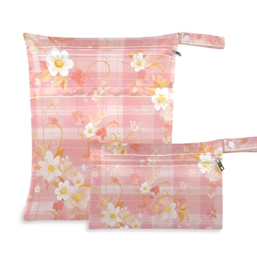 Amooorous Wäschesack mit Reißverschluss, Frühlingsblumen, gelb, kariert, 2 Stück, Reiseutensilien für Babys mit Griffen für Babywindeln, Pool von Amooorous
