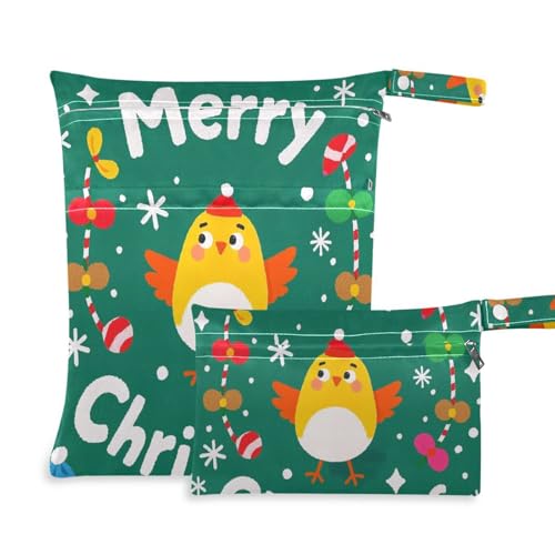 Amooorous Waschbare Taschen für Reisen, Motiv: Frohe Weihnachten, Cartoon-Vogel, 2 Stück, Reiseutensilien für Babys mit Griffen für Fitnessstudio, Baby-Windeln von Amooorous