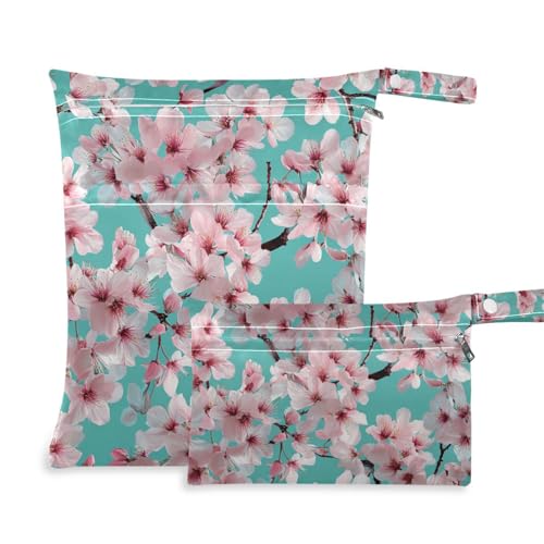 Amooorous Wasserdichte Baby-Wickeltasche für Badeanzug, mit Griffen, für Kindertagesstätte, Strand, Rosa Pfirsichblüte, 2 Stück von Amooorous