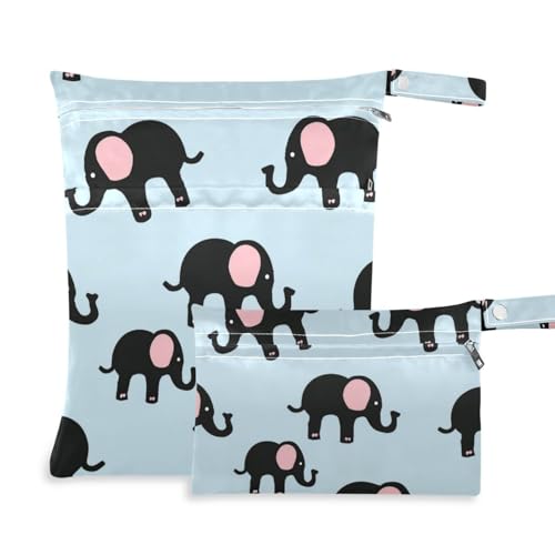Amooorous Wasserdichte Turnbeutel mit Cartoon-Motiv, schwarzer Elefant, 2 Stück, Reiseutensilien für Babys, mit Griffen für Reisen, Baby-Windeln von Amooorous