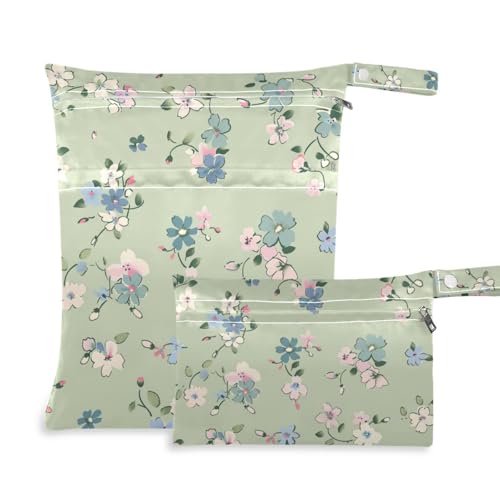Amooorous Wasserdichte Turnbeutel mit grünen Crushed Flowers, 2 Stück, Wickeltasche mit Griffen, für Babywindeln, Babywindeln von Amooorous