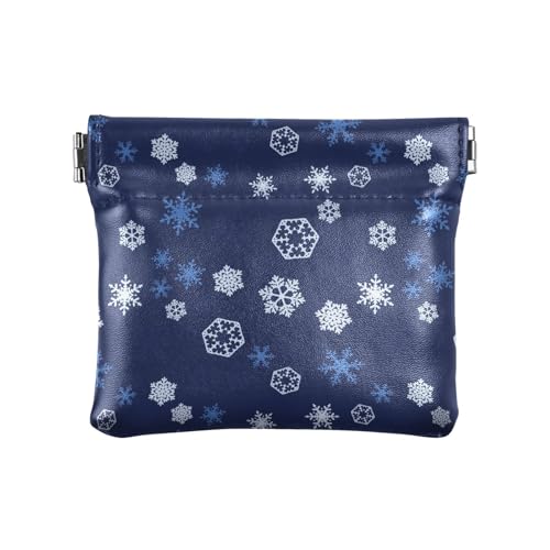 Amooorous Weihnachten Blau Schneeflocke Damen Leder Münzgeldbörse Geldbörse Tragbare Make-up Tasche Wechselgeldbörse für Männer Frauen Reisen, Weihnachtsblaue Schneeflocke, 1 size von Amooorous