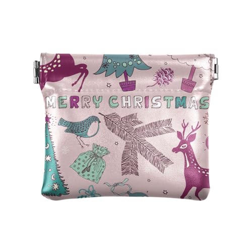 Amooorous Weiße Merry Christmas Party PU Leder Kleingeldbörse Wasserdicht Kartenhalter für Frauen, Weiße Frohe Weihnachten Party, 1 size von Amooorous