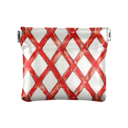 Amooorous Weißer Hintergrund mit rotem Raster, Damen-Geldbörse aus Leder, niedlicher Schmuck-Organizer für Mädchen und Damen, Weißer Hintergrund mit rotem Raster, 1 size von Amooorous