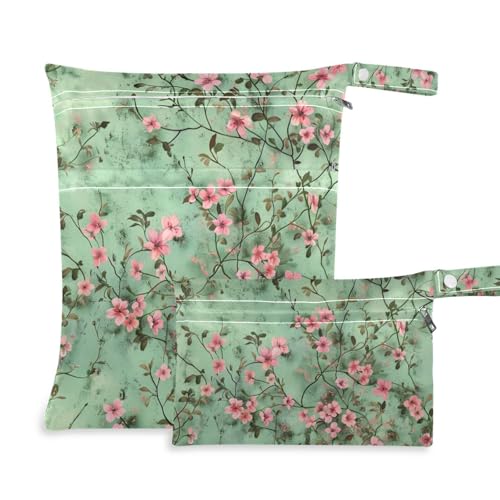 Amooorous Wickeltasche, Ölgemälde mit rosafarbenen Blumen, Reißverschluss, 2 Stück, wichtige Gegenstände mit Griffen für Pool, Fitnessstudio, Ölgemälde mit rosa Retro-Blumen, 1 size, Lässig von Amooorous