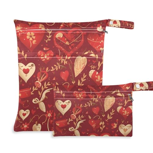 Amooorous Wickeltasche mit Reißverschluss, wasserdicht, mit Griffen, für Reisen, Rot / Gold, 2 Stück Amooorous Wickeltasche mit Reißverschluss, wasserdicht, mit Griffen, für Reisen, Rot / Gold, 2 Stück von Amooorous