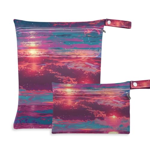 Amooorous Wickeltasche mit Reißverschluss am Strand bei Sonnenuntergang, 2 Stück, wichtige Gegenstände mit Griffen für Pool, Baden Amooorous Wickeltasche mit Reißverschluss am Strand bei Sonnenuntergang, 2 Stück, wichtige Gegenstände mit Griffen für Pool, Baden von Amooorous
