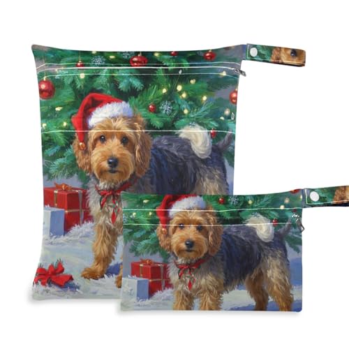 Amooorous Wiederverwendbare Nassbeutel mit Cartoon-Motiv "Merry Christmas Tree", 2 Stück, wichtige Gegenstände mit Griffen für Strand, Baby-Windeln von Amooorous