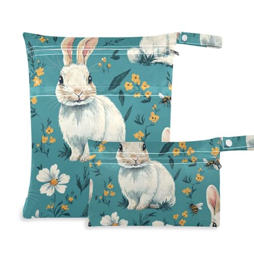 Amooorous Wiederverwendbare Tasche mit Cartoon-Hasen-Motiv, türkis-weiß, 2 Stück, Reiseutensilien für Babys, mit Griffen, für Strand, Baden Amooorous Wiederverwendbare Tasche mit Cartoon-Hasen-Motiv, türkis-weiß, 2 Stück, Reiseutensilien für Babys, mit Griffen, für Strand, Baden von Amooorous