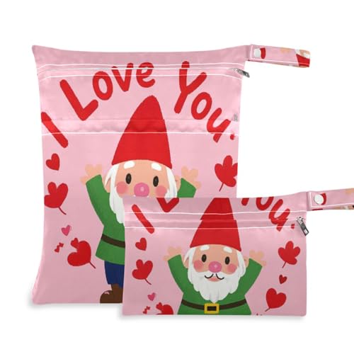 Amooorous Wiederverwendbare Turnbeutel mit Aufschrift "I Love Your Valentine", Cartoon-Zwerg, 2 Stück, wichtige Gegenstände mit Griffen zum Baden, Strand von Amooorous