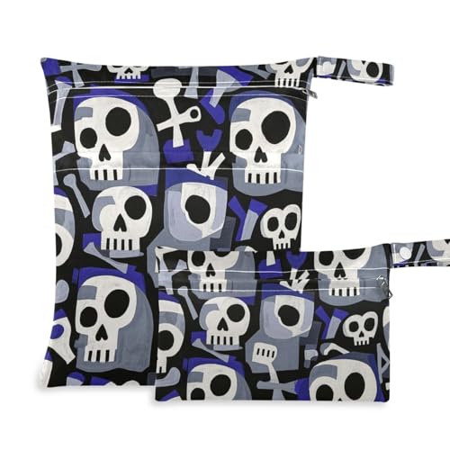 Amooorous Wiederverwendbare Wickeltasche mit abstraktem Totenkopf-Design, 2 Stück, für Badeanzug, mit Griffen, für Fitnessstudio, Fitnessstudio Amooorous Wiederverwendbare Wickeltasche mit abstraktem Totenkopf-Design, 2 Stück, für Badeanzug, mit Griffen, für Fitnessstudio, Fitnessstudio von Amooorous