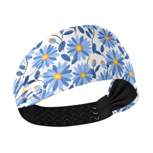 Amooorous Yoga-Stirnband mit niedlichen blauen Gänseblümchen, feuchtigkeitsableitend, elastische Schweißbänder für Fitnessstudio, Fußball, Tennis, Diademas, Para Mujer von Amooorous