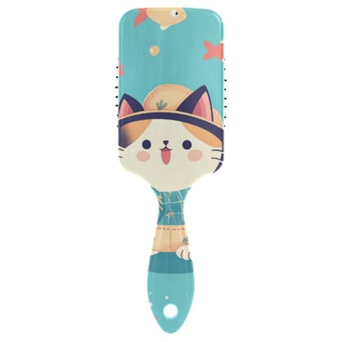Antistatische Bürsten für Männer, Cartoon-Katzen-Fisch-Bürste für nasses Haar mit ergonomischem Griff, Cepillos para cabello von Amooorous