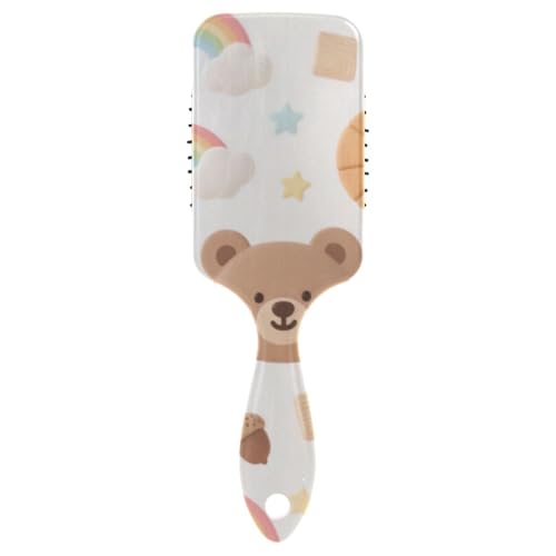 Antistatische Haarbürste für Herren, Cartoon-Motiv, Braun, Regenbogen-Teddybär, für kurze Haare, mit ergonomischem Griff, Cepillos para cabello Antistatische Haarbürste für Herren, Cartoon-Motiv, Braun, Regenbogen-Teddybär, für kurze Haare, mit ergonomischem Griff, Cepillos para cabello von Amooorous