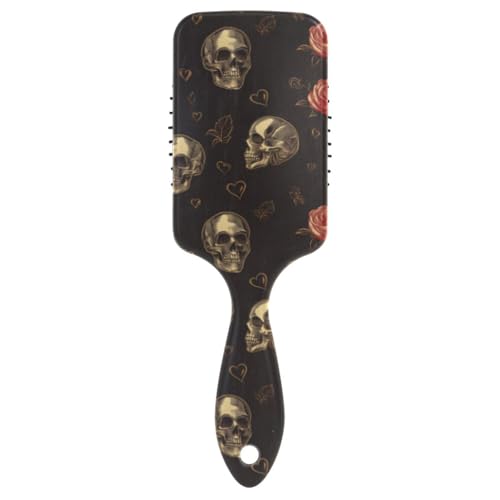 Antistatische Haarbürste für Herren, Totenkopf-Rose, Rot, Schwarz, Valentins-Gothic-Stil, Massagebürste für dünner werdendes Haar, mit ergonomischem Griff, cepillo para cabello de mujer von Amooorous