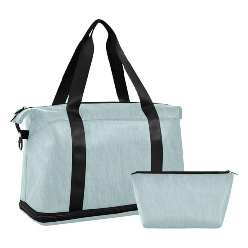 Azurblaue Leinen Textur Große Reisetasche Sport Duffle Taschen mit Kulturbeutel für Trekking 2 Stück Set, Azurblaue Leinen Textur, 1 Größe, Azurblaue Leinen Textur, 1 size von Amooorous