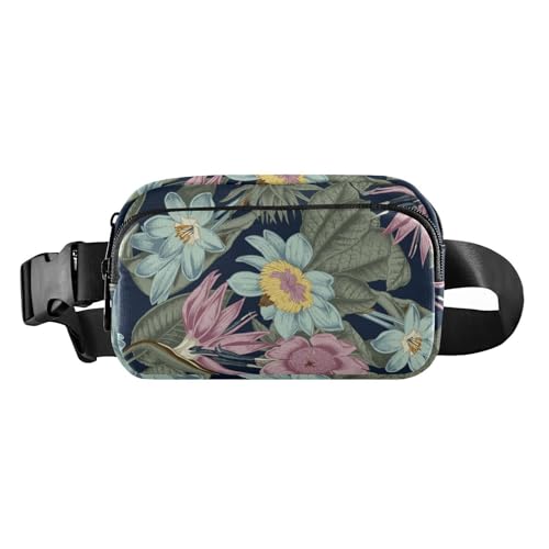Bauchtasche für Damen und Herren, große Kapazität, Umhängetasche, mit verstellbarem Gurt, für Workout, Laufen, Wandern, Blau / Pfirsich, Blaue Pfirsich-Vintage-Blume, 1 size von Amooorous