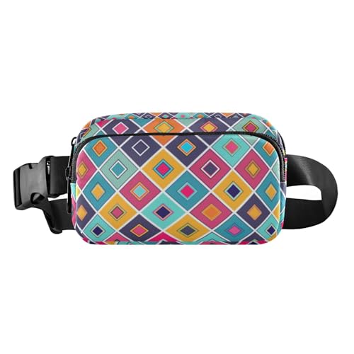 Bauchtasche mit geometrischem buntem Karomuster, für Damen und Herren, wasserabweisend, mit verstellbarem Gurt, für Workout, Laufen, Wandern von Amooorous