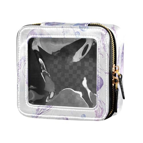 Beauty Moon Kosmetiktasche aus Leder, Quallen, lila, transparent, Kulturbeutel, tragbarer Make-up-Organizer für Reisen von Amooorous