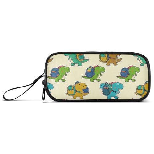 Beigefarbene Cartoon-Dinosaurier-Silhouette, Nylon, große Kapazität, Reißverschluss, Federmäppchen, Schule, Schreibwaren für College-Männer von Amooorous