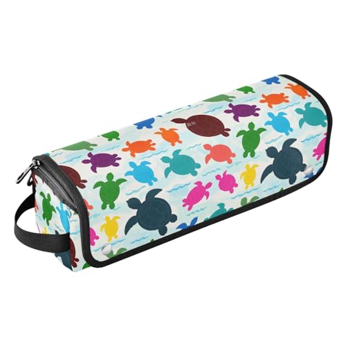 Beigefarbene Cartoon-Schildkröten-Silhouette, 2-in-1-Haar-Werkzeug-Organizer mit hitzebeständigem Pad, doppellagig, Reise-Tragetasche für Glätteisen, Lockenstäbe, Haar-Accessoires-Organizer von Amooorous