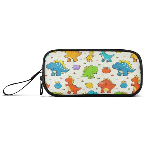 Beigefarbenes Federmäppchen mit süßem Dinosaurier-Motiv, Nylon, großes Fassungsvermögen, Kunst-Federmäppchen, Schreibwaren für Studenten von Amooorous