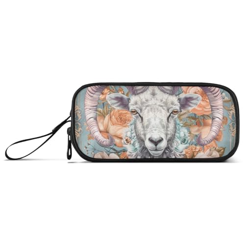 Bighorn Schafe Blume Floral Nylon Federmäppchen für Mädchen Hohe Kapazität Federmäppchen für Schule Schreibwaren Tasche für Mittelschule Erwachsene von Amooorous