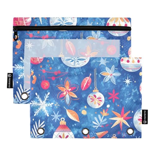 Binder-Reißverschluss mit transparentem Fenster, blaue und rote Weihnachtsbeleuchtung, weiches Federmäppchen, groß und stabil, 3 Ringe, Federmäppchen für Büro, Schulbedarf, Kosmetik, mehrfarbig, 2 von Amooorous