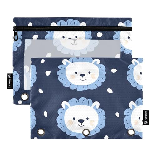 Bindertaschen mit 3 Ringen mit Reißverschluss und transparentem Fenster, Cartoon, niedlicher weißer Bär, großes Federmäppchen, transparentes Fenster und Ösen, Federmäppchen, 3 Ringe für Schule, Büro von Amooorous