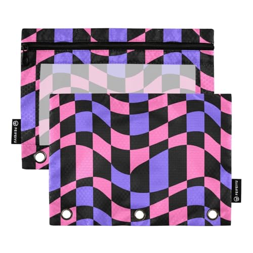 Bindertaschen mit 3 Ringen mit Reißverschluss und transparentem Fenster, Y2K Pfirsich und Lila, unregelmäßige Streifen, Kunststoff-Federmäppchen, groß und stabil, 3 Ringe für Bürobedarf, mehrfarbig, 2 von Amooorous