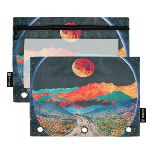 Bindertaschen mit 3 Ringen mit Reißverschluss und transparentem Fenster, surrealistische Collage, Kunstringe, Federmäppchen, große Kapazität, Taschenordner für 3 Personen, zur Aufbewahrung von von Amooorous