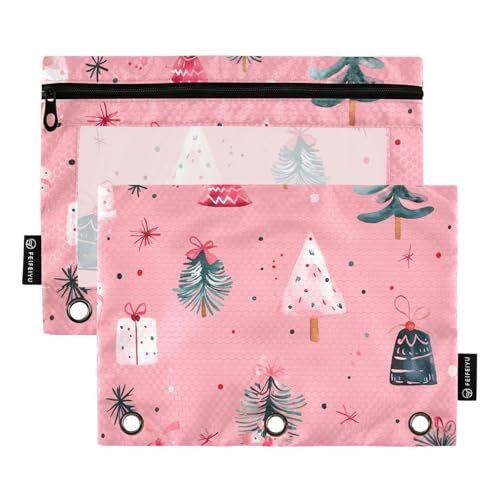 Bindertaschen mit 3 Ringen mit transparentem Fenster, Pfirsichgrün, Stoff-Federmäppchen mit Reißverschluss, verstärkte Ösen, 3-fach gelocht, Ordner für Büro, Schulbedarf, Kosmetik, mehrfarbig, 2 Stück von Amooorous