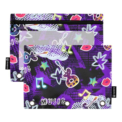 Bindertaschen mit Reißverschluss mit transparentem Fenster, bunt, trendig, Hip, personalisierbar, Graffiti, Federmäppchen, großes Fassungsvermögen, drei Ringe, Ordner für Bürobedarf, mehrfarbig, 2 von Amooorous