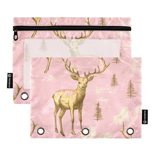 Bindertaschen mit Reißverschluss und transparentem Fenster, rotgoldenes Weihnachts-Federmäppchen in verschiedenen Farben, Taschenordner für 3 Schulklassen, Büro, Organizer, mehrfarbig, 2 Stück von Amooorous