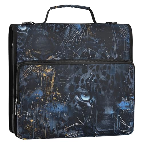 Black Leopard 3,8 cm 3 Ringe Schule Reißverschluss Ordner mit Griff und abnehmbarem Schultergurt inklusive Reißverschlusstasche Dokumentenbinder Organizer für Mittelschule Encuadernador de Cartera von Amooorous