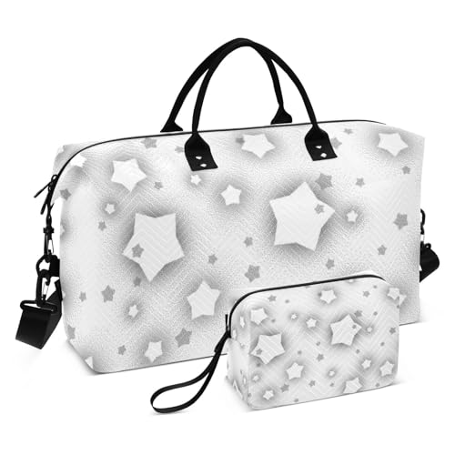 Black-White Star Große Reisetasche Wochenend/Übernachtung Duffel Sporttasche Turnbeutel mit Kulturbeutel für Geschäftsreisen Wasserdicht Schwarz-Weißer Stern Einheitsgröße, Schwarz-weißer Stern, 1 von Amooorous