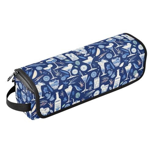 Blau und Weiß Cocktail Zitrone Haar Werkzeug Reisetasche für Frauen mit hitzebeständigem Pad Wasserdicht Tragbar Offene Flache Reisetasche für Glätteisen, Glätteisen, Lockenstäbe, Reisetasche für von Amooorous