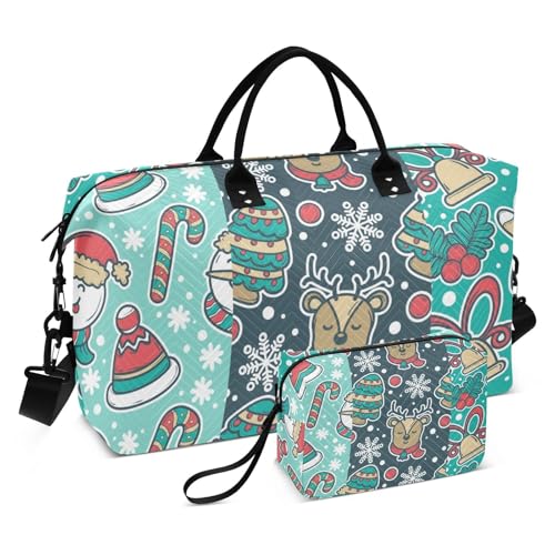 Blaue Frohe Weihnachten Party Gepäck Reisetasche Weekender Seesack Sport Turnbeutel mit Kulturbeutel für Reisen Große Kapazität, Blaue Merry Christmas Party, 1 size von Amooorous
